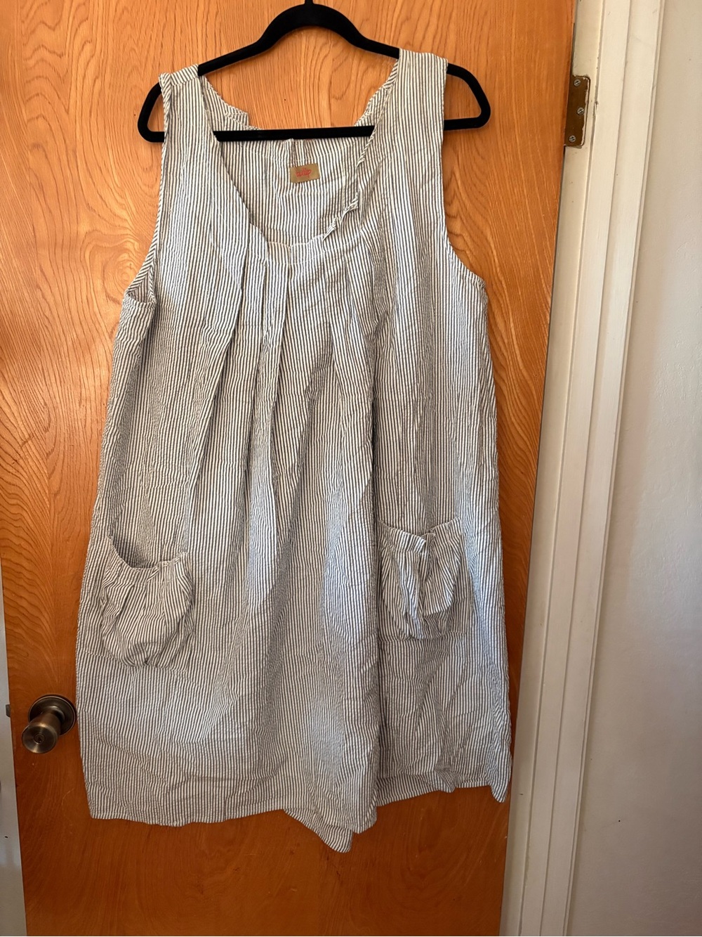 Tulip Sleeveless Light Blue Striped 100% cotton pin tucked midi Dress XL